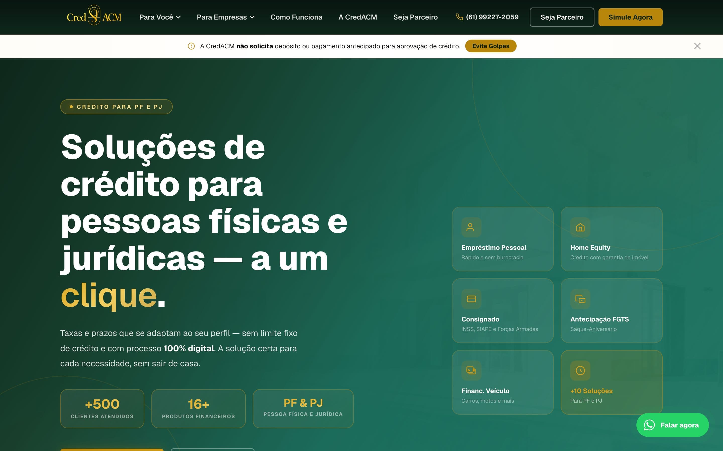 Captura de tela do site CredACM
